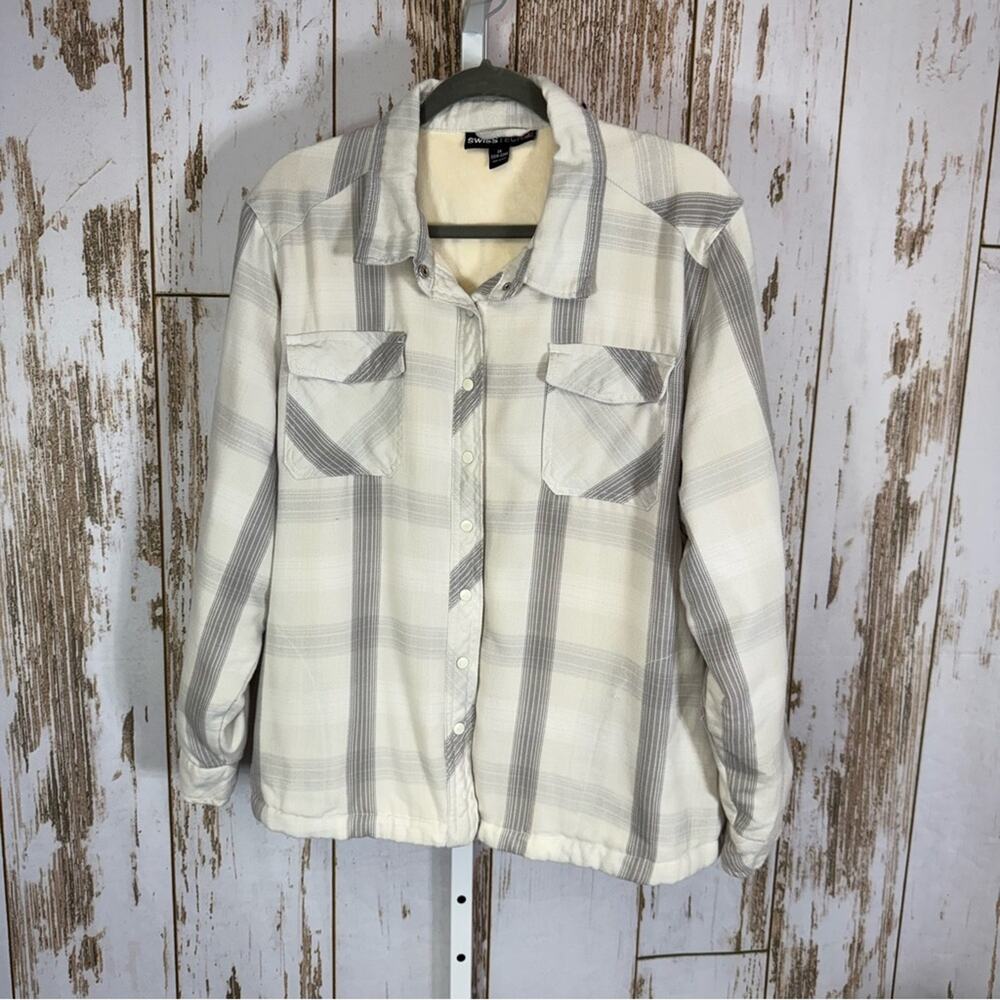 Swiss Tech, Cream and Gray Plaid Teddy Jacket. Size 2X. Excellent condition!